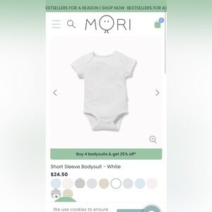 MORI Short Sleeve White Baby Bodysuit Set of 3